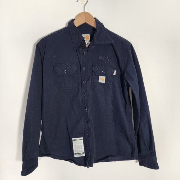 Carhartt Women's Flame Resistant Twill Shirt Navy LS WFRS 160 NFPA 2112 L - Picture 1 of 12
